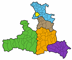 Karte der Salzburger Bezirke in verschiedenen Farben